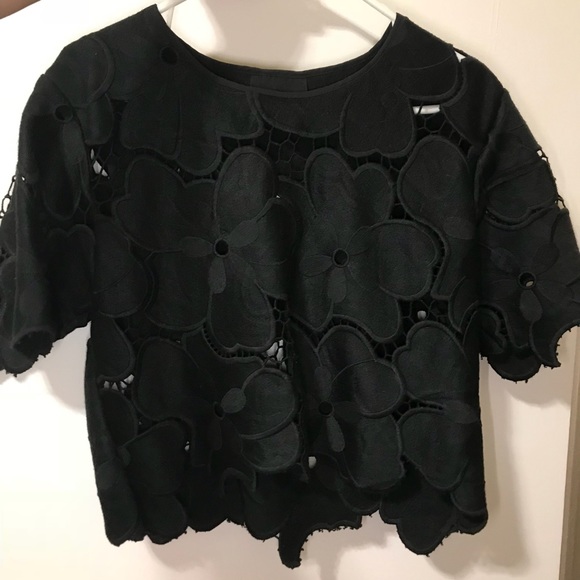 Cynthia Rowley Tops - Cynthia Rowley Black Floral Appliqué Top NWOT